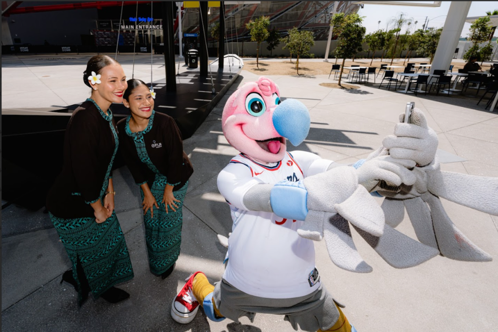 LA Clippers mascot and Fiji Airways crew.