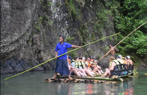 Jewel of Fiji bamboo rafting down the Navua River in Fiji.