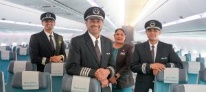 Sharmila Singh, Captain Satpreet Singh and their sons Prashant and Satvikrant together inside a Fiji Airways aircraft. Photo: Fiji Airways.